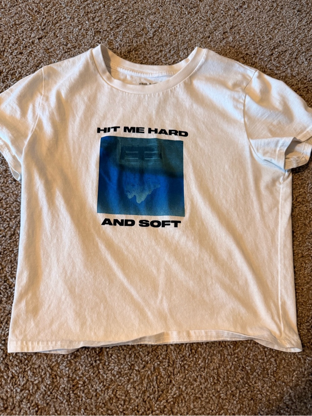 White Short-Sleeve Kids Graphic Tee with Blue Square Print
